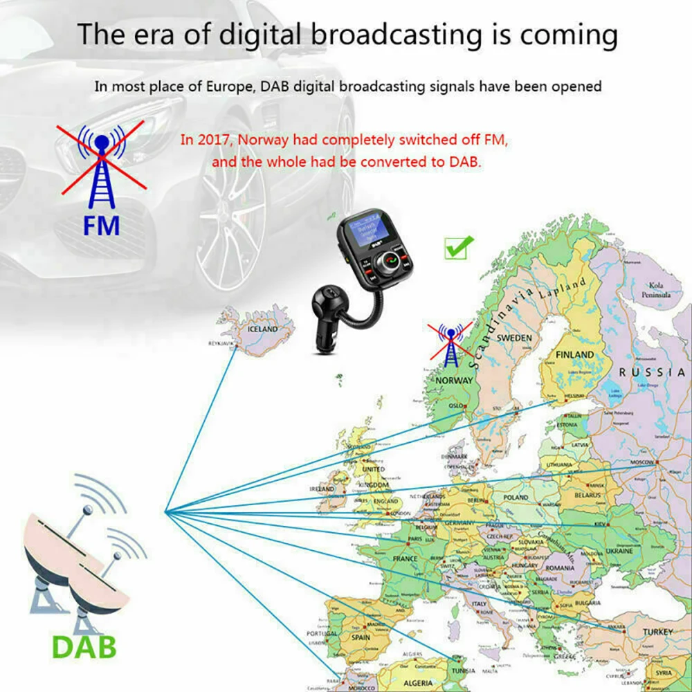 Автомобильный Bluetooth MP3-плеер DAB+ цифровое радио fm-передатчик Поддержка громкой связи телефонные звонки двойная звуковая карта USB fm-передатчик