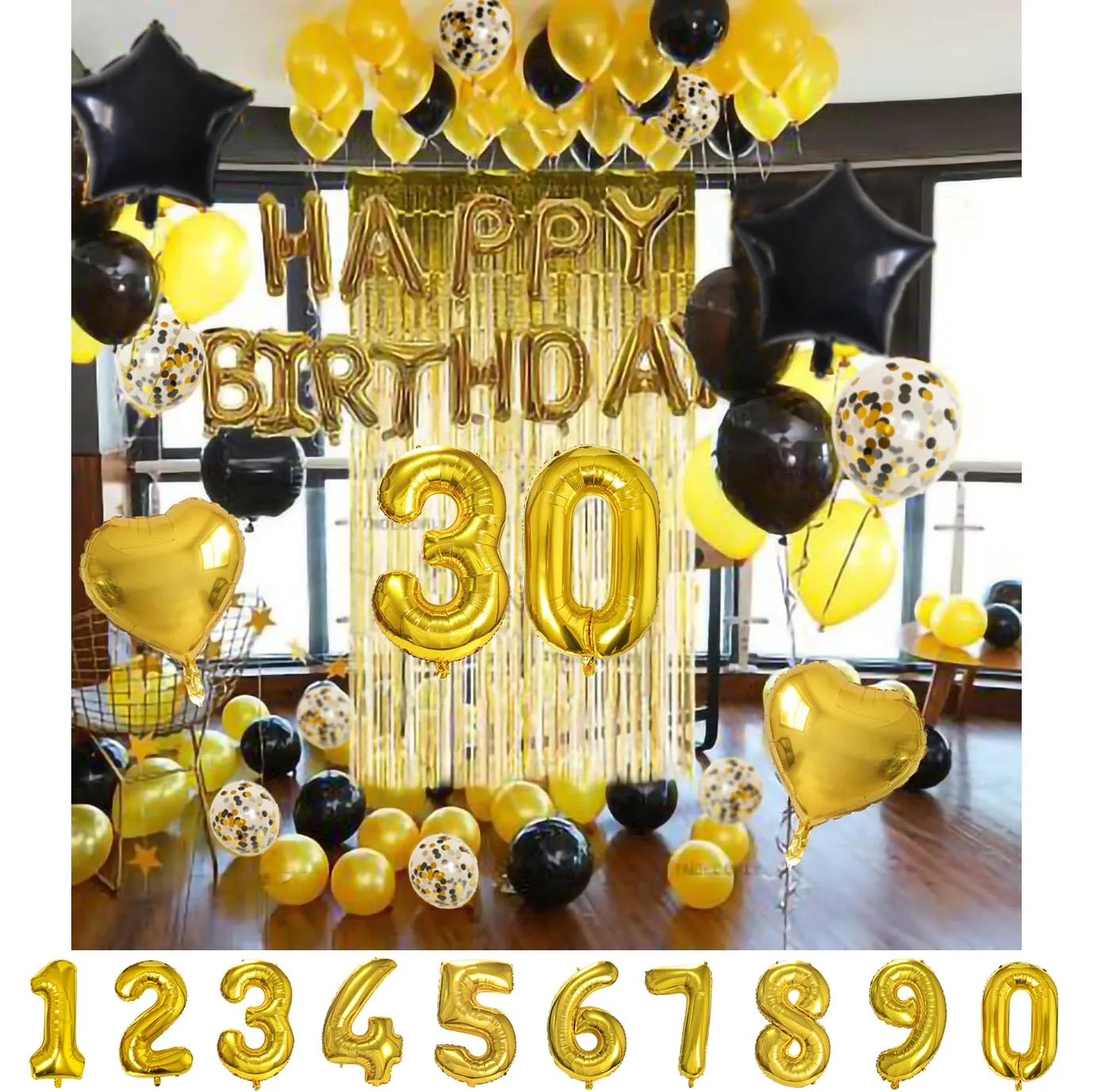 Шары воздушные золотистые черные украшения для вечеринки в честь Дня Рождения