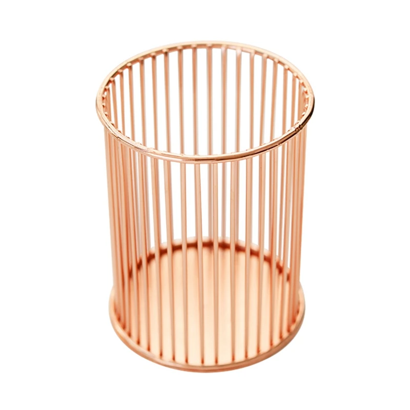 Металлическая железная корзина для хранения вещей цвета розового золота кистей