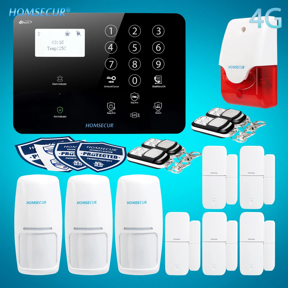 

HOMSECUR Wireless&Wired 4G/3G/GSM LCD Home House Alarm System+Temperature Sensor