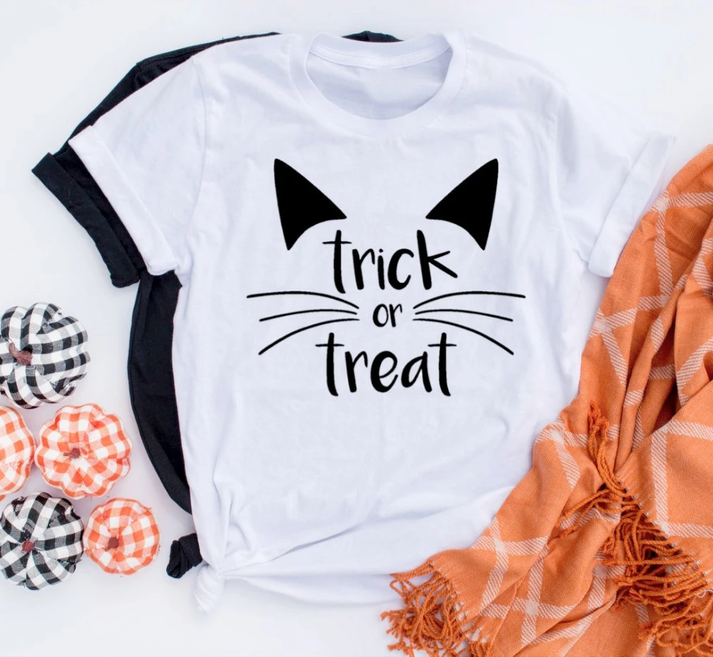 Трюк или лечения футболка Кот сенокос модные Хэллоуин Пастель эстетическое