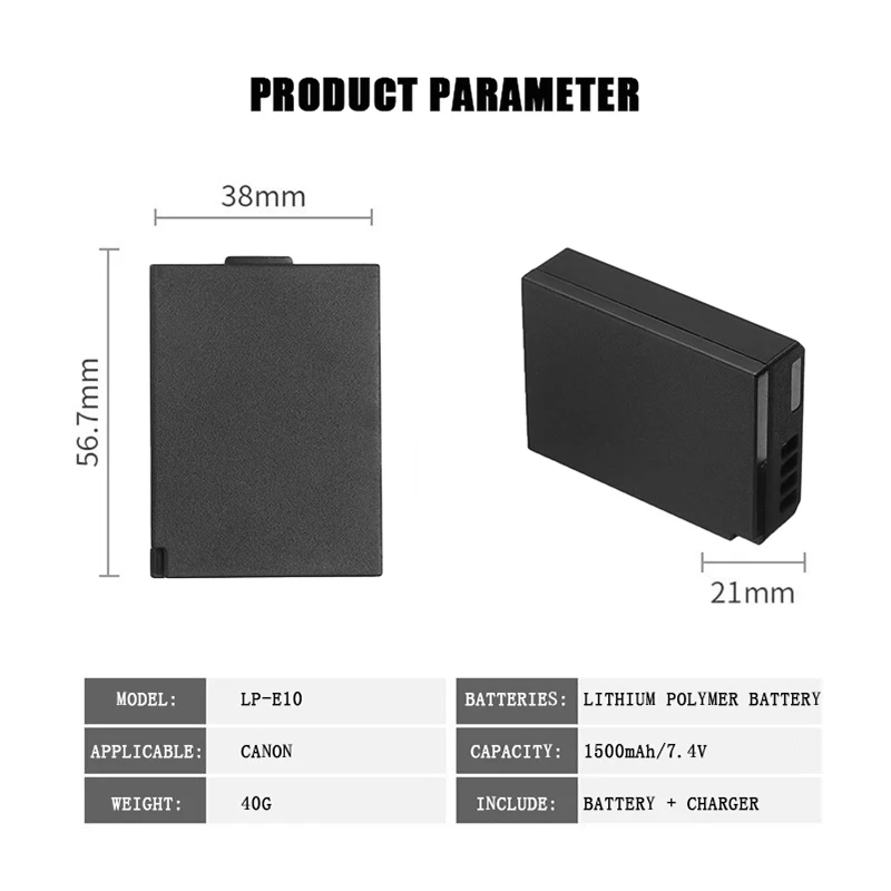 Аккумулятор LP-E10 для камеры и зарядное устройство со светодиодной подсветкой Canon