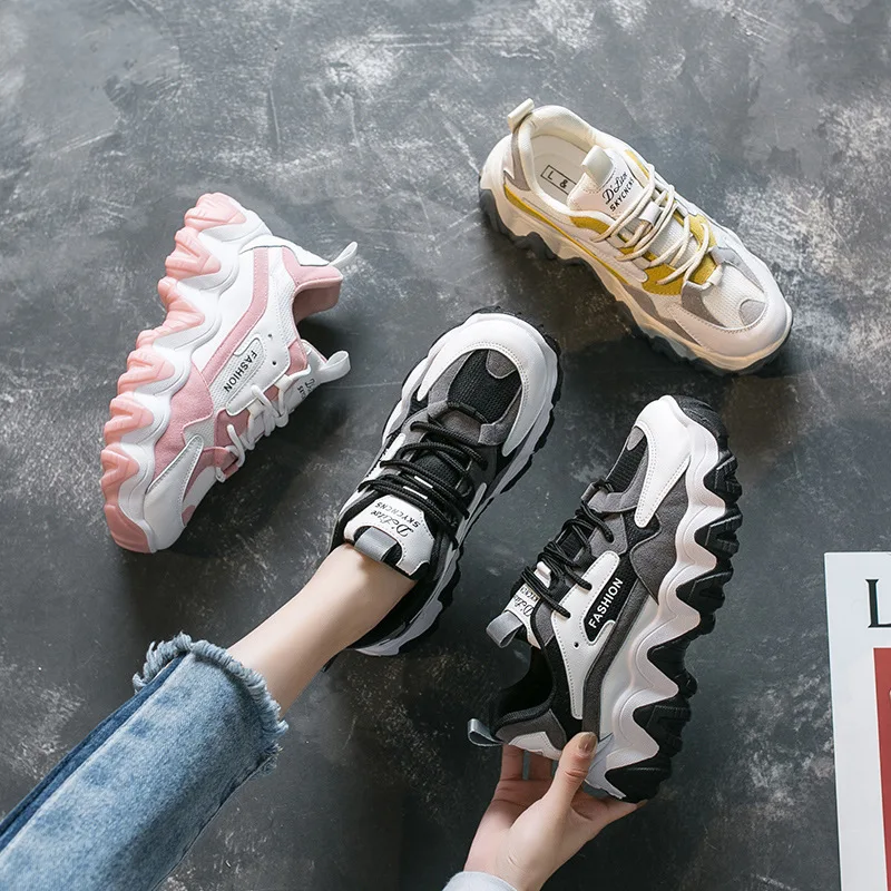 

2020 Spring Women Chunky Sneakers INS Fashion Lace Up Dad Shoes Tenis Female Platform Trainers Black Designers Casual Shoes 5cm