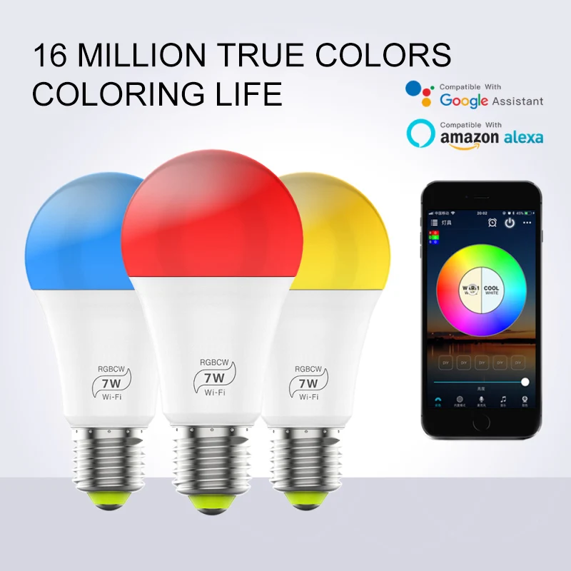 

E27 Smart Control Lamp Led RGB Light Dimmable 7W RGBW Led Lamp Colorful Changing Bulb Led Lampada RGBW White Decor Home
