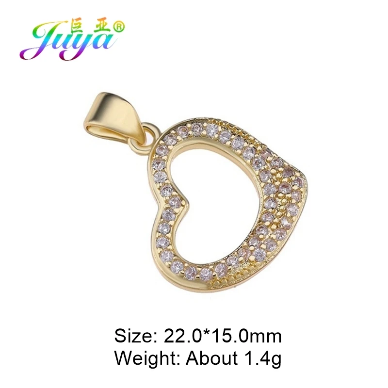 Gold Juya DIY микро паве Циркон Любовь подвеска в форме сердца аксессуары для ювелирных изделий браслет ожерелье изготовление сережек фитинги - Окраска металла: Gold