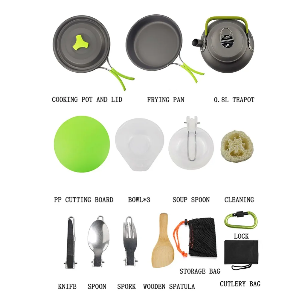 Portable Outdoor kitchen cooking pot Camping Hiking Picnic Teapot Pot Set Cookware Mess Kit Carabiner Camping Cookware Stove