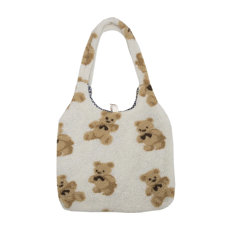 

Women Lamb Like Fabrics Shoulder Tote Bag Canvas Fluffy Fur Bear Handbags