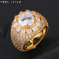hip hop bling iced out baguette big clustered band cubic zircon rings tready copper zirconia ring for men jewelry