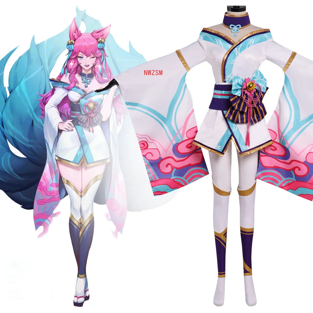 

Game LOL Spirit Blossom Ahri Cosplay Costume Adult Women Sexy Uniform Suit Custom Made