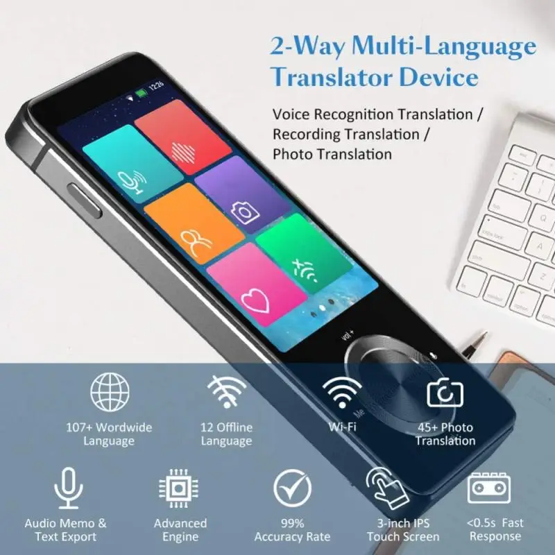 

Мгновенный голосовой переводчик M9, 107 языков, двусторонний умный переводчик в реальном времени в режиме реального времени, Wi-Fi/офлайн-запись...