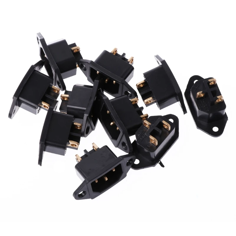 

2022 New 10 Pcs/Set AC 250V 10A 3-Pin Terminal IEC320 C14 Inlet Power Plug Socket Black