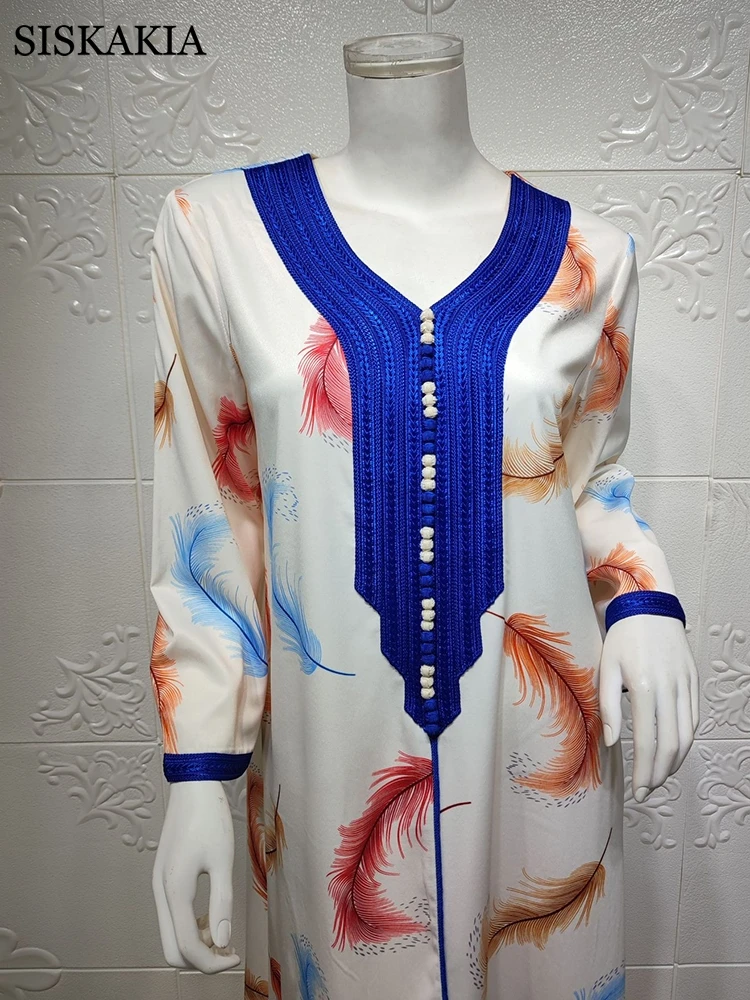 Женское платье-Абая Siskakia с перьями цветами джалабия Дубай Рамадан ИД 2021