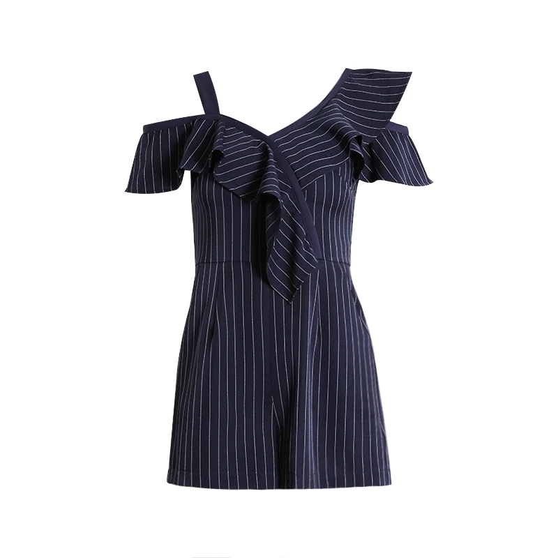 Женский цельный комбинезон с открытыми плечами неровный оборками бодикон