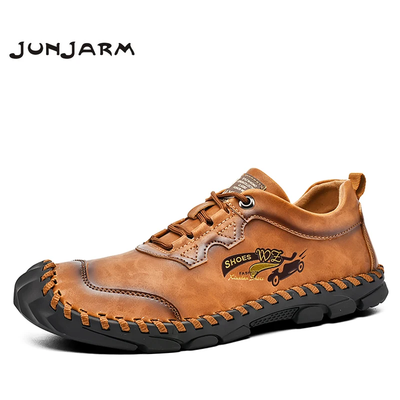 

Мужские Кожаные Мокасины JUNJARM, лоферы из спилка, на плоской подошве, повседневные, 38-46