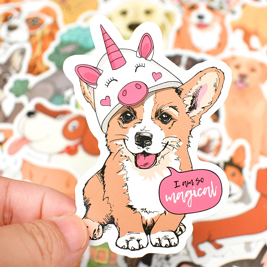 Pegatinas bonitas de perro para port&aacute;til, 50 Uds., animales Corgi, Labrador, Golden Retriever, Kawaii, dibujos animados, suministros para coche, regalo-3