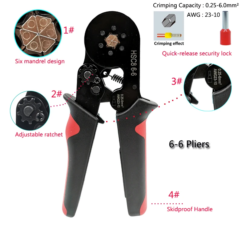 Juego de herramientas y pinzas de prensado, herramientas de prensado manual autoajustable, caja de terminales de tubo eléctrico de alambre, 0,08-16mm2, nuevo
