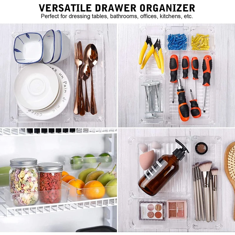 

26Pcs Clear Drawer Organizers Set 4 Size Drawer Tray Dividers Organizers Versatile Kitchen Utensil Bathroom Office