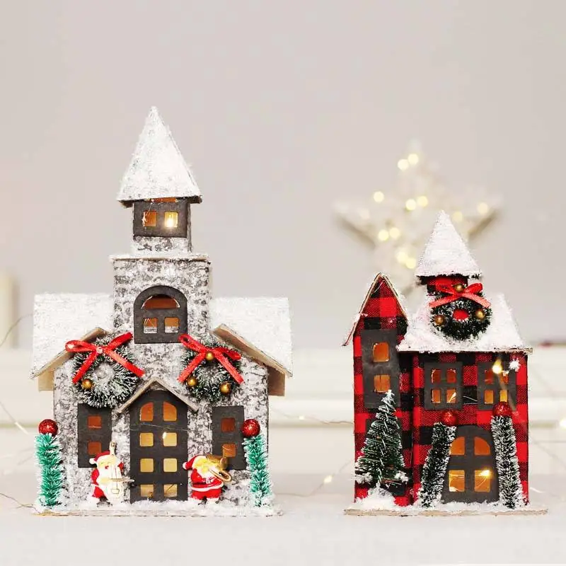 

car accessories 2021 New Christmas village houses with LED lights for Holiday Decoration Paper House