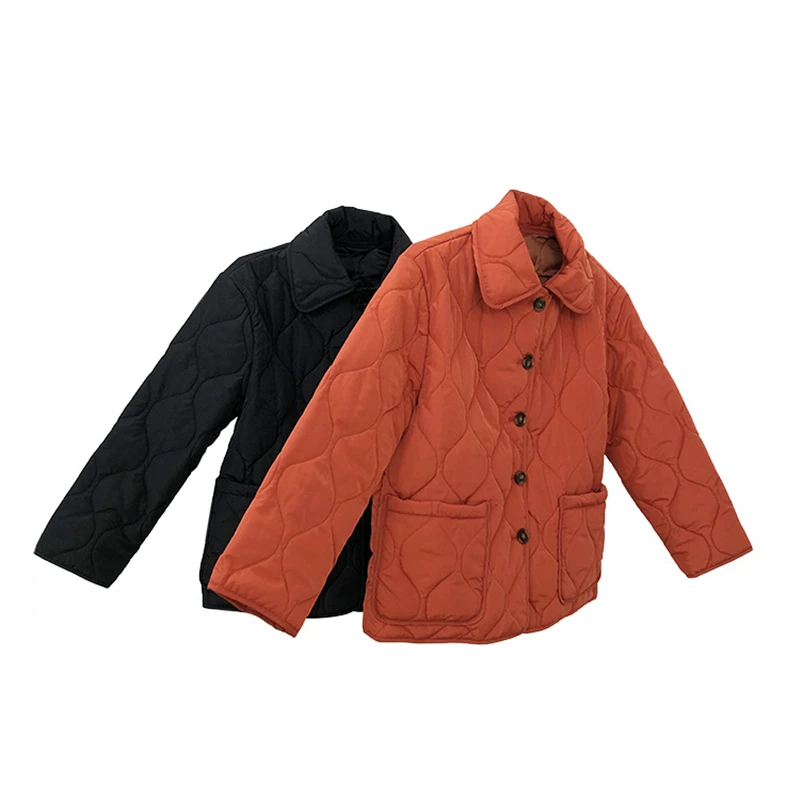 

Winter new retro temperament small lapel quilted warm cotton jacket loose and thin women's cotton jacket simple and versatile