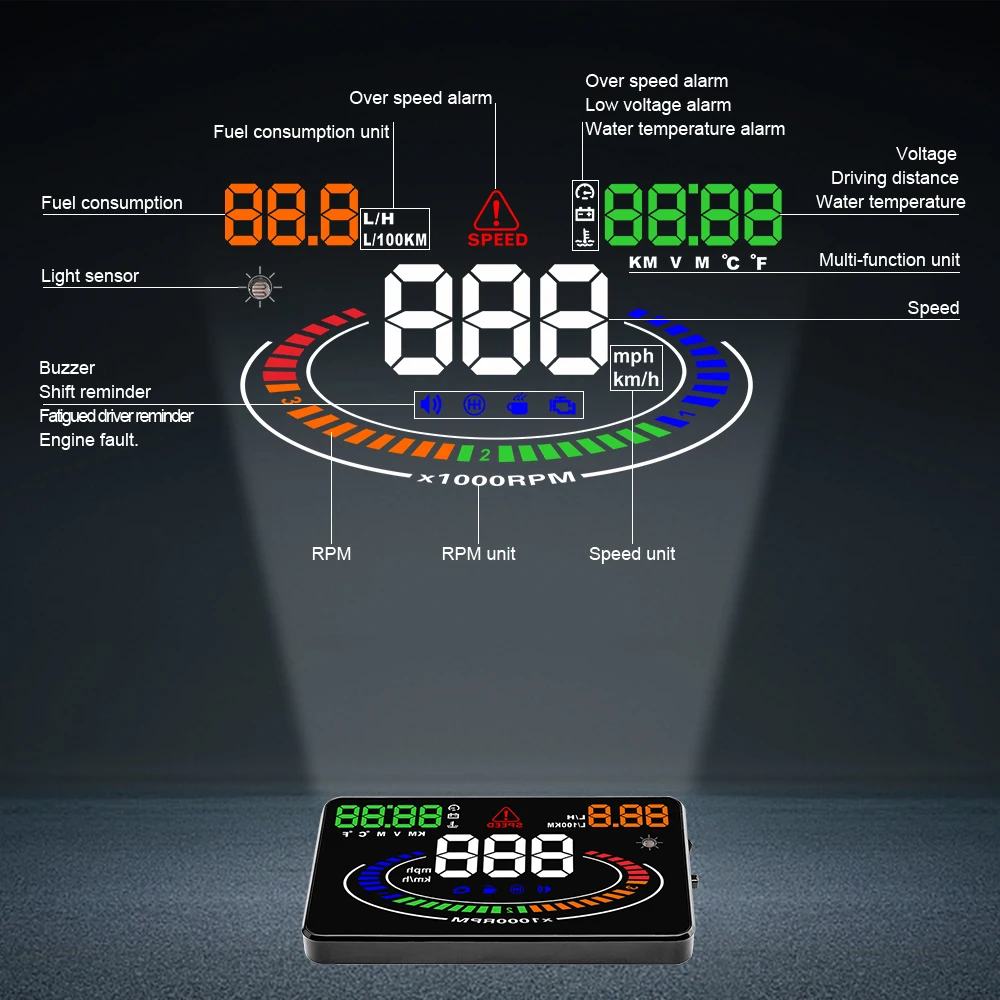

5.5" Projector Car Head Up Display Fatigue Driving Alarm HUD OBD2 Digital Car Speedometer Overspeed Auto Electronic Accessories