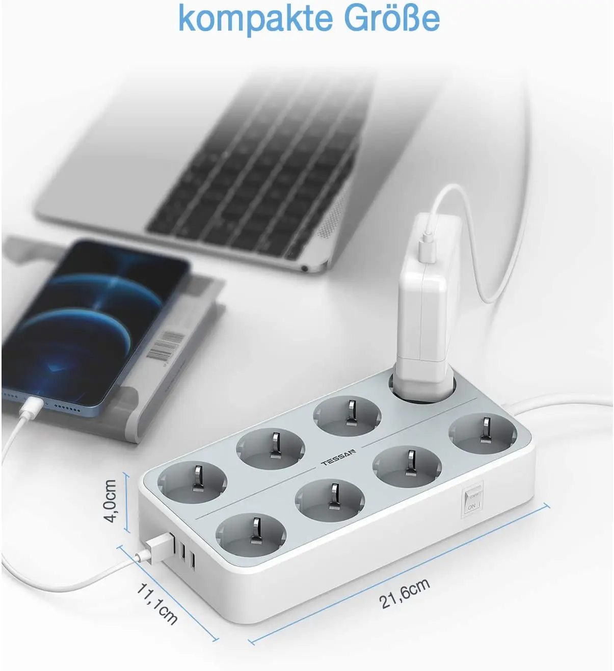 TESSAN 4/6 Outlets Power Strip Plug 2M/6.5Ft Extension Cable Socket with USB Ports for Charging Phone On/Off Switch Protect | Электроника