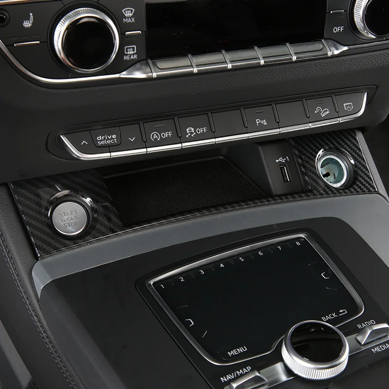 

WELKINRY car cover for Audi Q5 FY 2018 2019 ABS chrome front console cigarette lighter USB socket ENGINE START/STOP button trim