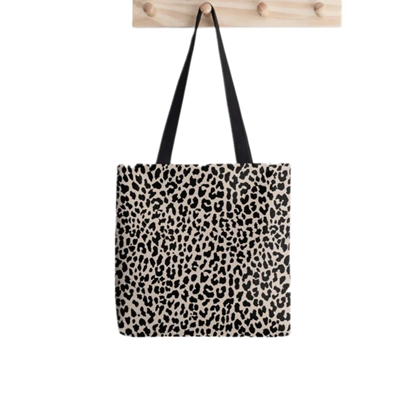 

Women Shopper bag Tan Leopard Printed Kawaii Bag Harajuku Shopping Canvas Shopper Bag girl handbag Tote Shoulder Lady Bag