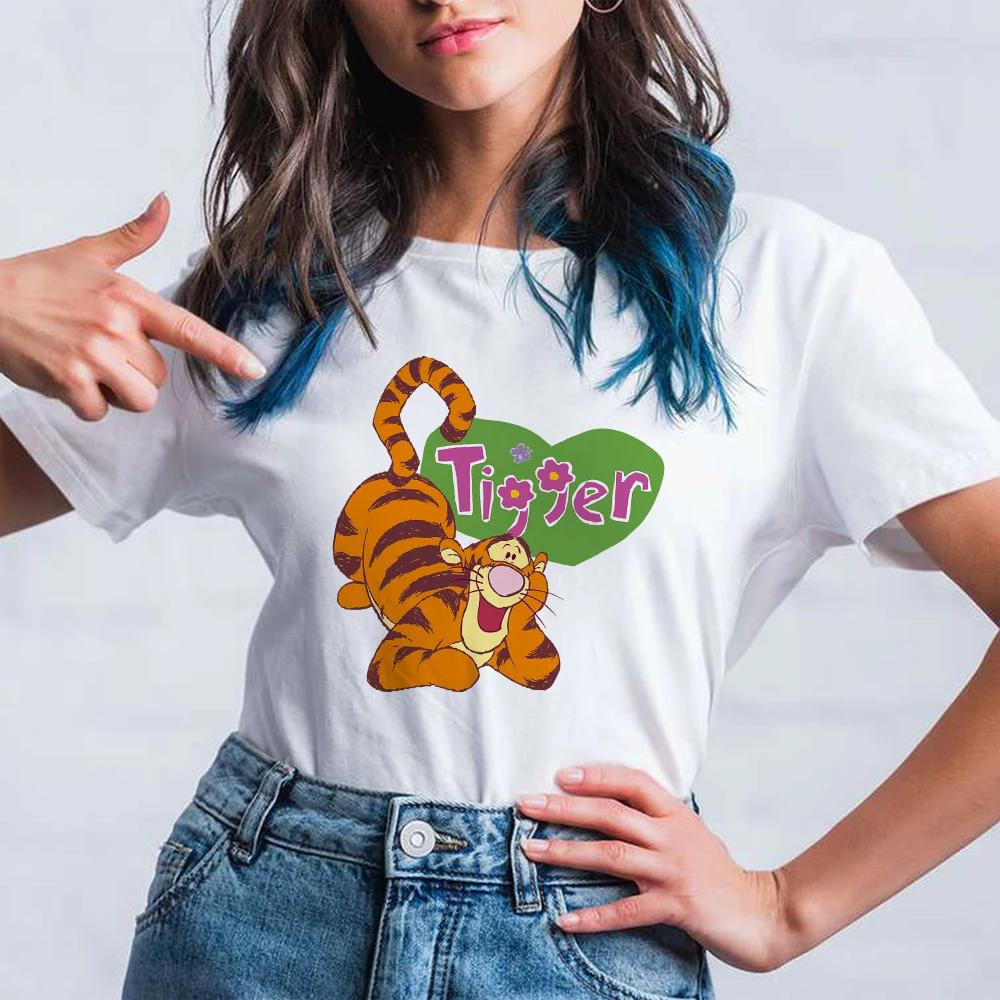 

Tigger Cartoon T Shirt Women 2021 Fashion European Disney Streetwear Summer Round Neck Top for Ladies Short Sleeved Matching