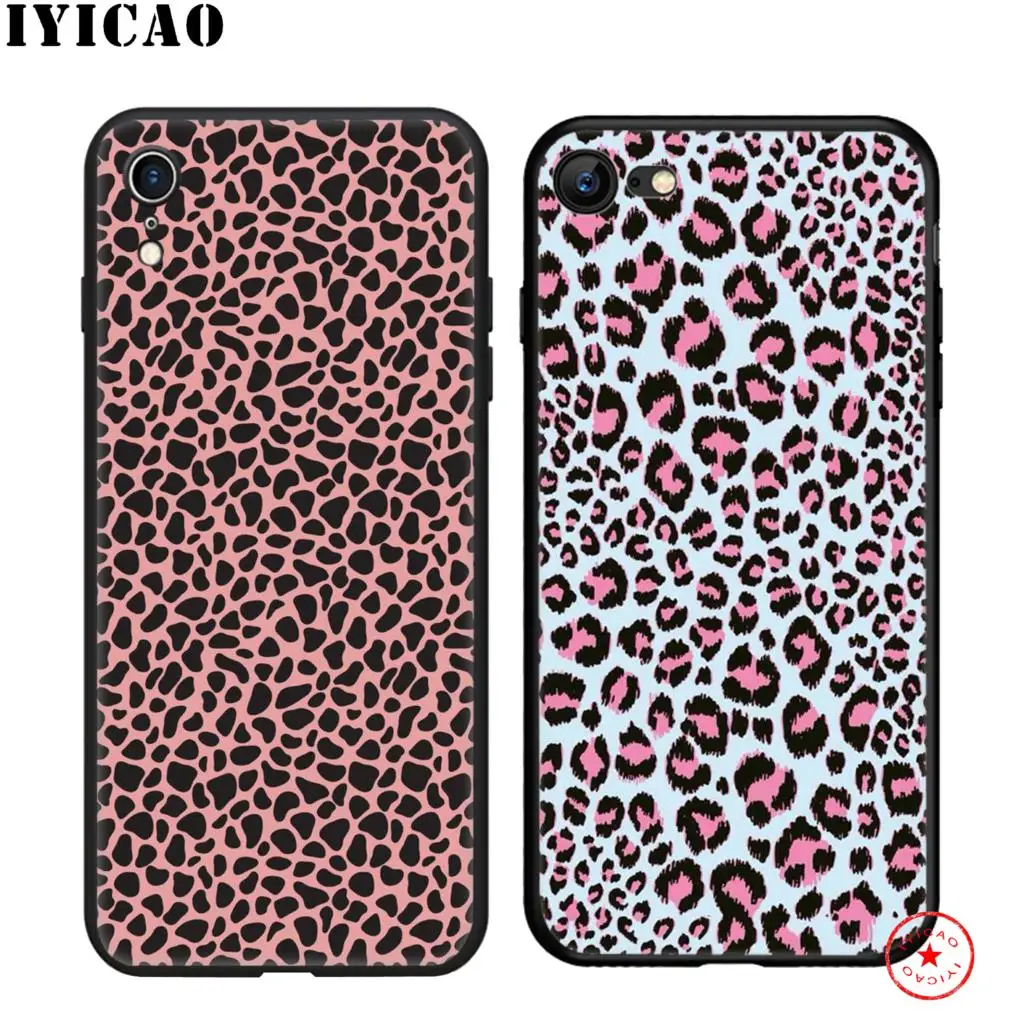 IYICAO черный розовый Леопардовый Мягкий Черный силиконовый чехол для iPhone 11 Pro Xr Xs Max