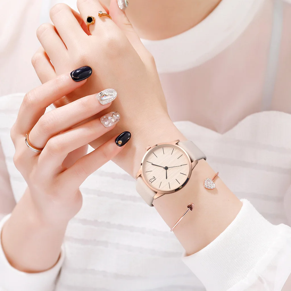 Часы наручные женские с браслетом Модные Простые аналоговые кварцевые кожаным