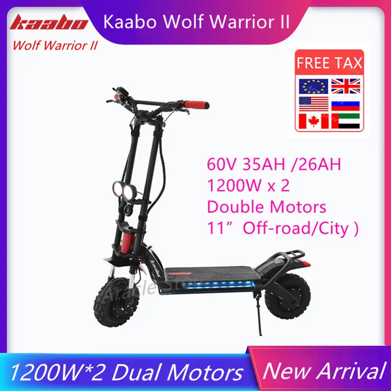 

Kaabo Wolf Warrior II Smart Electric Scooter 60V 35AH / 26AH Samsung Battery 2400W Motor KickScooter Dual Brake Shock Absorber