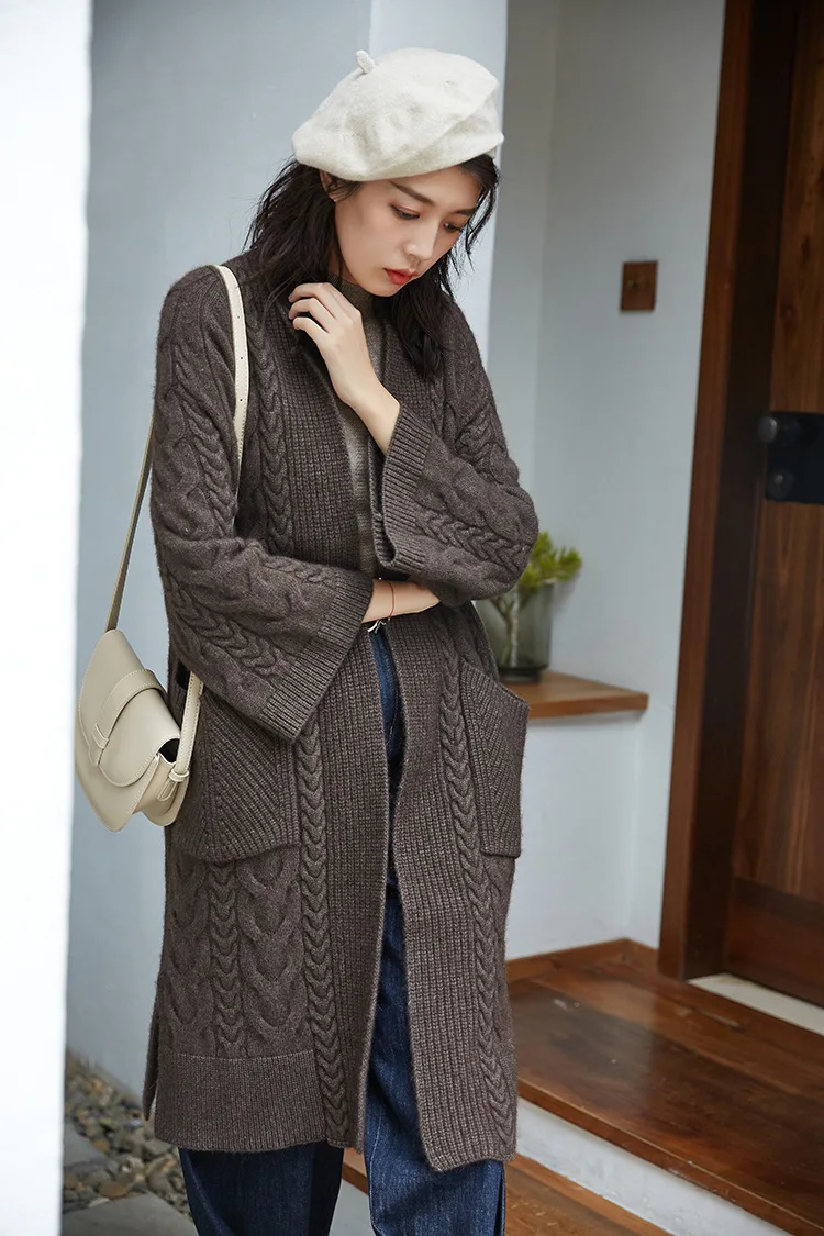Pull femme nouveaute2019осенне-зимний женский свободный джемпер большого размера, толстый теплый вязаный кардиган, скрученный кашемировый длинный свитер из яка