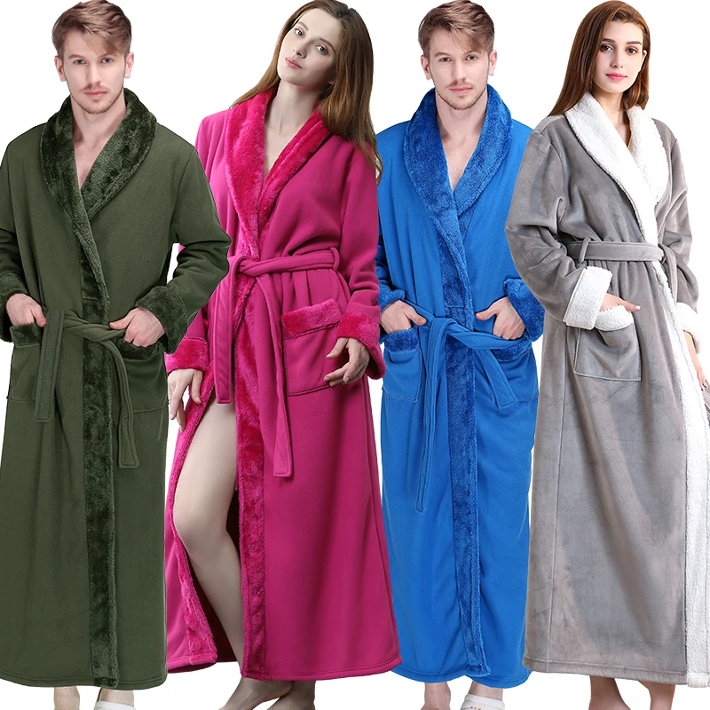Халат фланелевый для мужчин и женщин очень длинный теплый халат из плотного