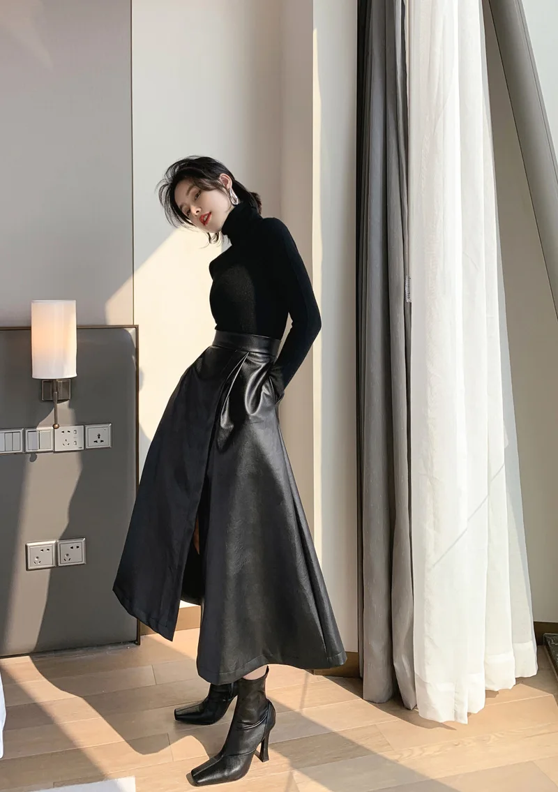 

New A Line Japanese Harajuku Autumn Winter Women Skirt High Waist Solid Female Korean Streetwear Elegant Long Skirts New
