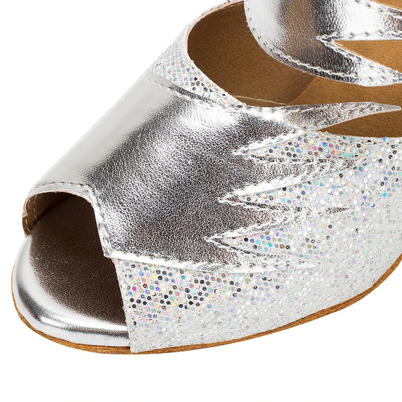 Женские туфли для латиноамериканских танцев серебристые уникальные