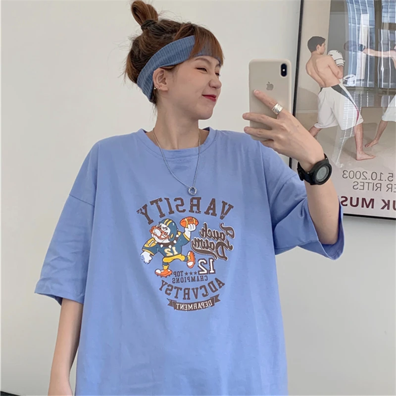 

Модная брендовая американская Ретро футболка с коротким рукавом женская Свободная Корейская стильная модная в стиле Ins Harajuku BF Европейская ...