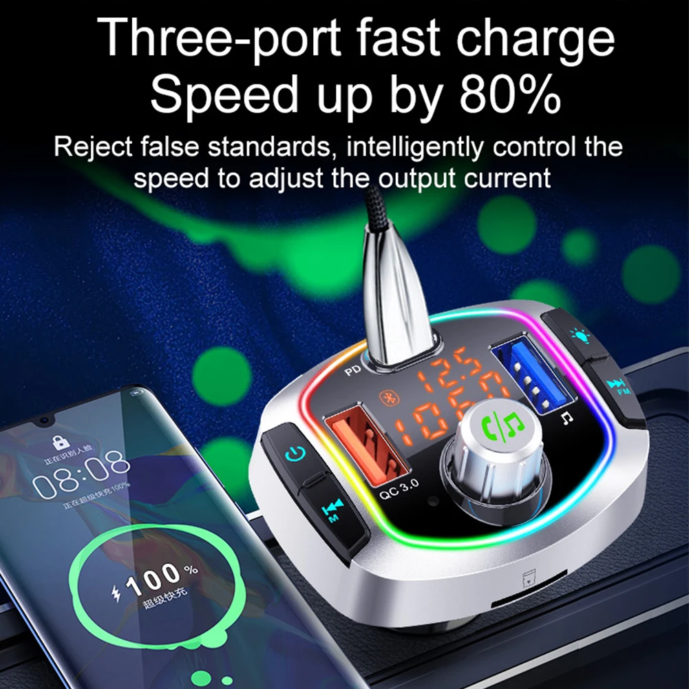 

Bluetooth 5.0 Car Kit Handsfree Wireless FM Transmitter Car MP3 Player with PD18W QC3.0 Quick Charge Car Charger BC63