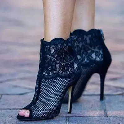

Black mesh lace stitching sexy boots summer cool boots