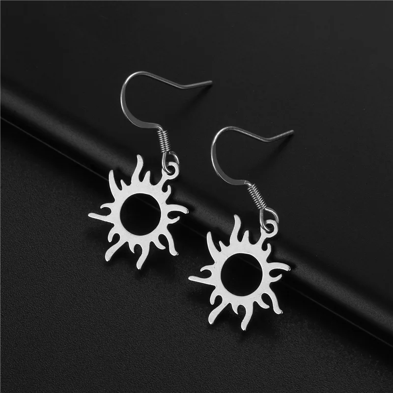 

Sun Flower Hollow Earrings Simple Personality Sun Ear Hooks European and American Cold Wind Ins Stainless Steel Earrings Women