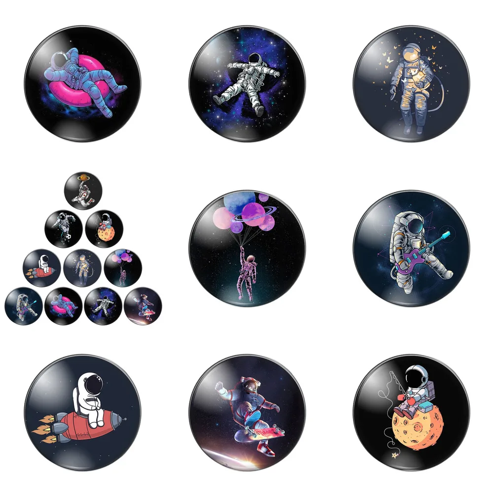 

New Fashion Astronauts Planets Outer Space 18mm/20mm/25mm Round Photo Glass Cabochon Demo Flat Back Making Findings