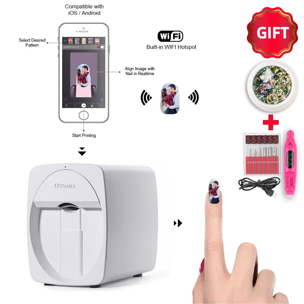 

CE Portable mobile nail printer with wifi digital nail art printer machine power bank to print nails 3d printer
