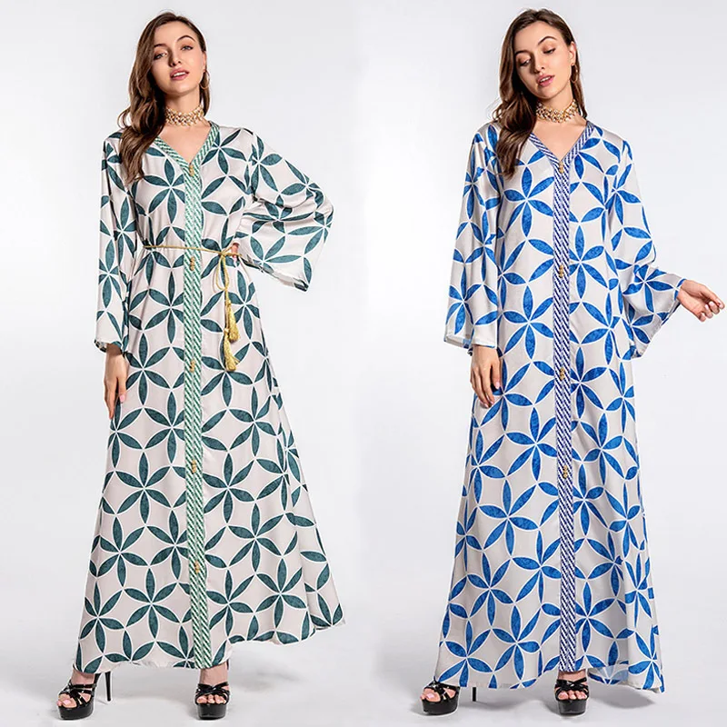 Eid Abaya Дубай, Турция, мусульманская Мода, женский длинный хиджаб с принтом, мусульманские платья Caftan, платья, одежда, мусульманский Халат