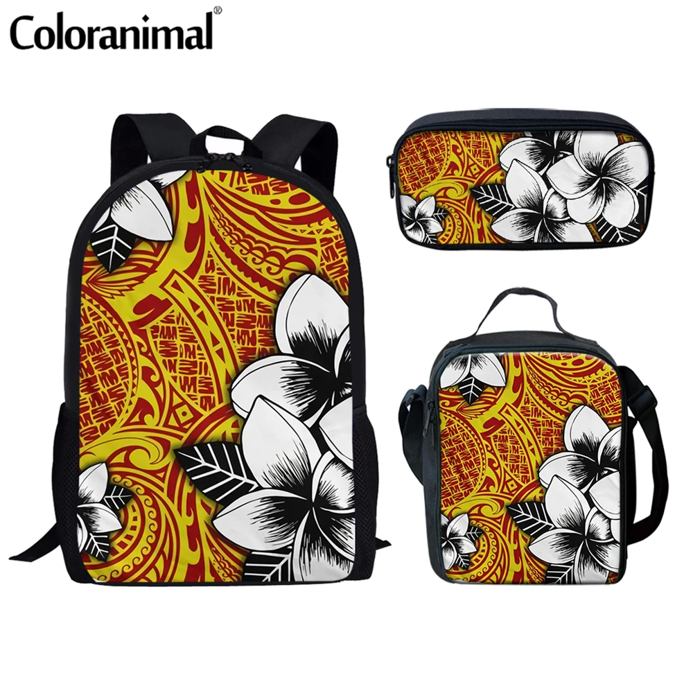 Coloranimal New Style Girls Daily School Bags Tribal Polynesian Plumeria Printed Backpack Set for Women Large Laptop Bolsa 2021 | Багаж и