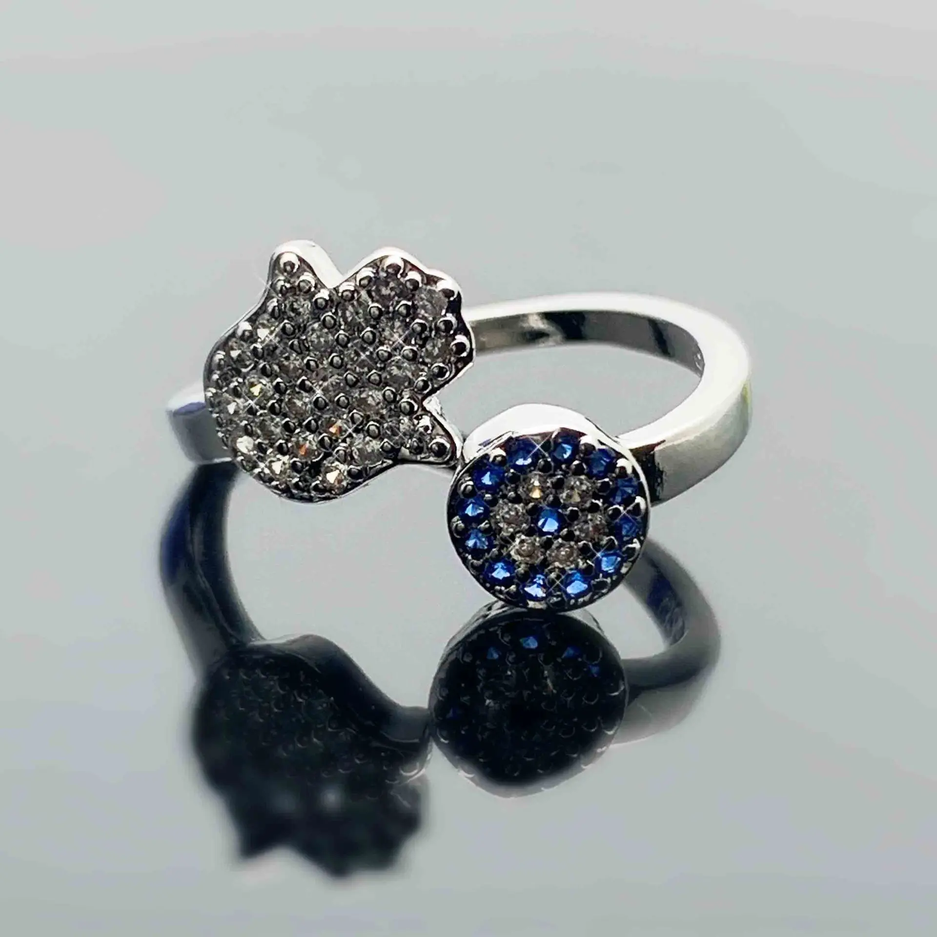 Женское регулируемое кольцо из серебра S925 пробы с сапфиром | Украшения и