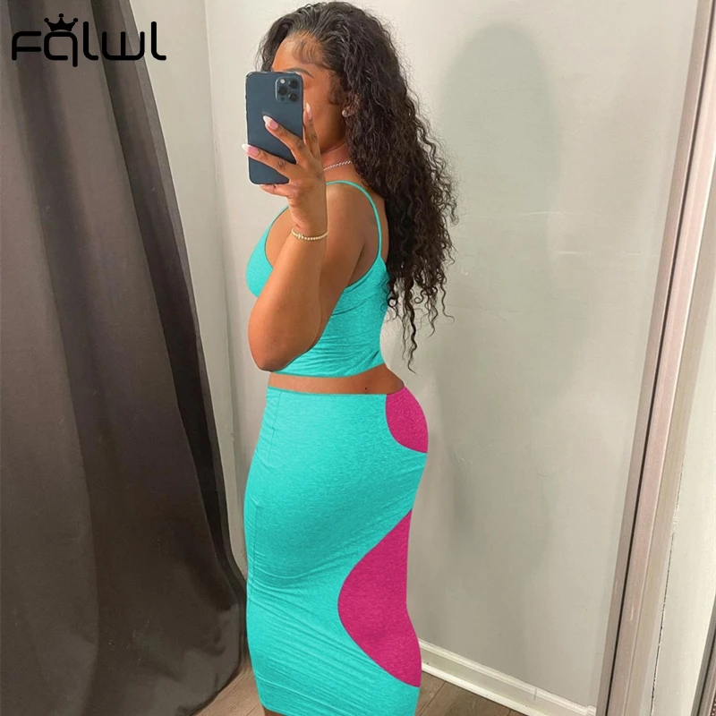 

FQLWL Summer Hollow Out Crop Tops Long Skirts Suits Matching Sets Sexy Party Bodycon Black Print 2 Two Piece Sets Womens Outfits