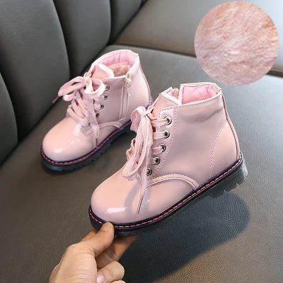 Winter Pink Детские Ботинки Martin; Новинка года; зимние резиновые ботинки для детей; зимняя обувь из искусственной кожи для девочек; бархатные короткие ботильоны - Цвет: Winter Pink