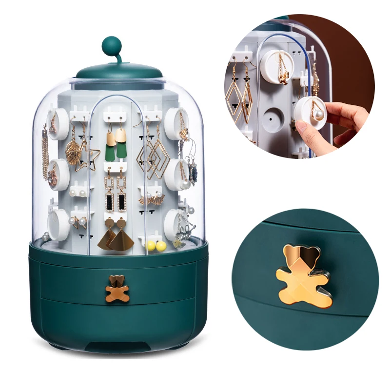 

360 Rotating Jewelry Box Cosmetic Storage Box Transparent Makeup Organizer Earrings Desktop Organizer For Necklace Dropshipping