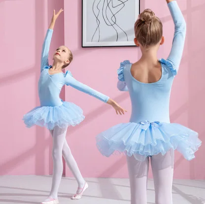 

Combed Cotton Ballet Dress Dance Dress Tutu Ballet for Girls Kids Children High Quality Ballerina Long Sleeves Tulle Dance