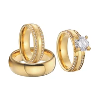 his and hers bridal 3 piece golden wedding anniversary rings set for couple alliances anel anillos bague