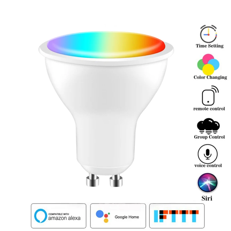 

WiFi Smart RGB LED Light Bulb 6500K+RGB 6W Dimmable Lamp Cup Bulb GU10/GU5.3 Smart Life App Control Works With Alexa Google Home